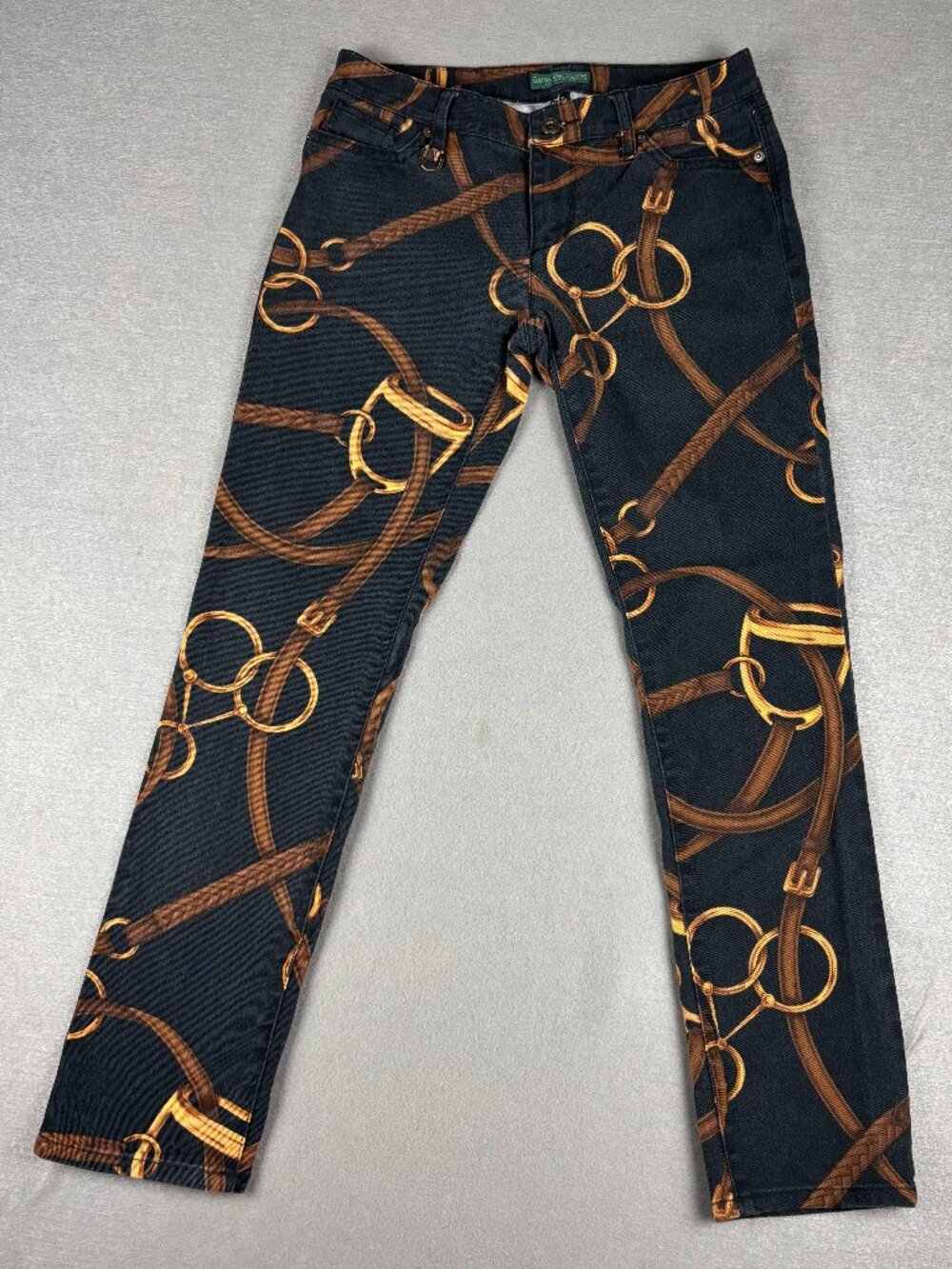 Lauren Jeans Co Ralph Lauren Equestrian Print Skinny Jeans Black Horsebit 30x29